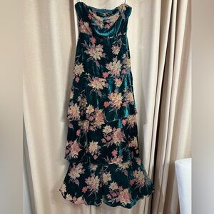 Lulus Real Allure Emerald Floral Burnout Velvet Strapless Maxi Dress